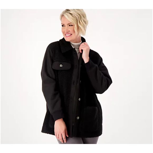 Encore by Idina Menzel Mixed Texture Sherpa Fleece Jacket - Picture 1 of 3